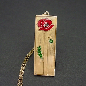 Single Red Poppy Necklace - Hand Painted Coquelicot - Mackintosh Jewelry - Flower Necklace - Blumenschmuck - Collier Fleur