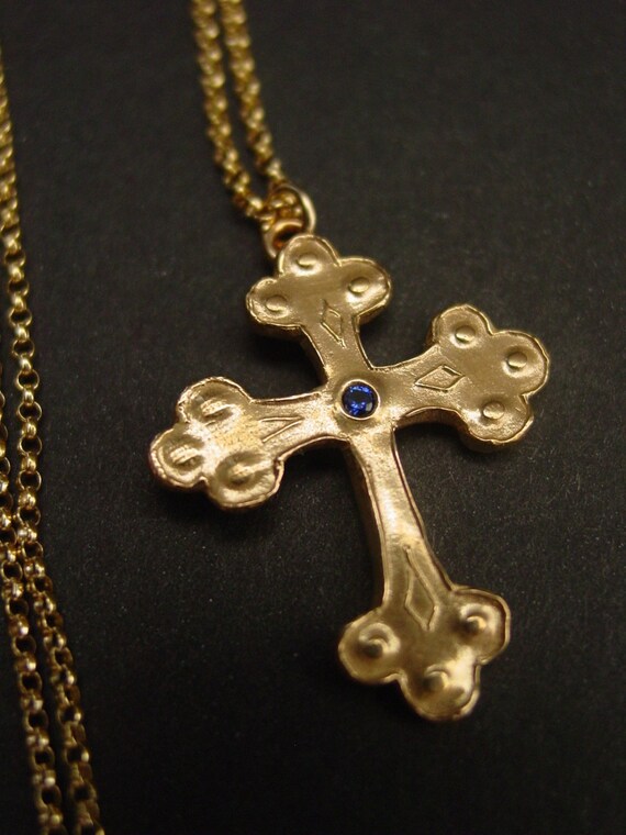 Byzantine Cross Necklace With Sapphire Greek Russian Orthodox - Byzantine Cross Pendant Byzantine Cross Necklace With Sapphire Greek Russian Orthodox - Byzantine Cross Pendant