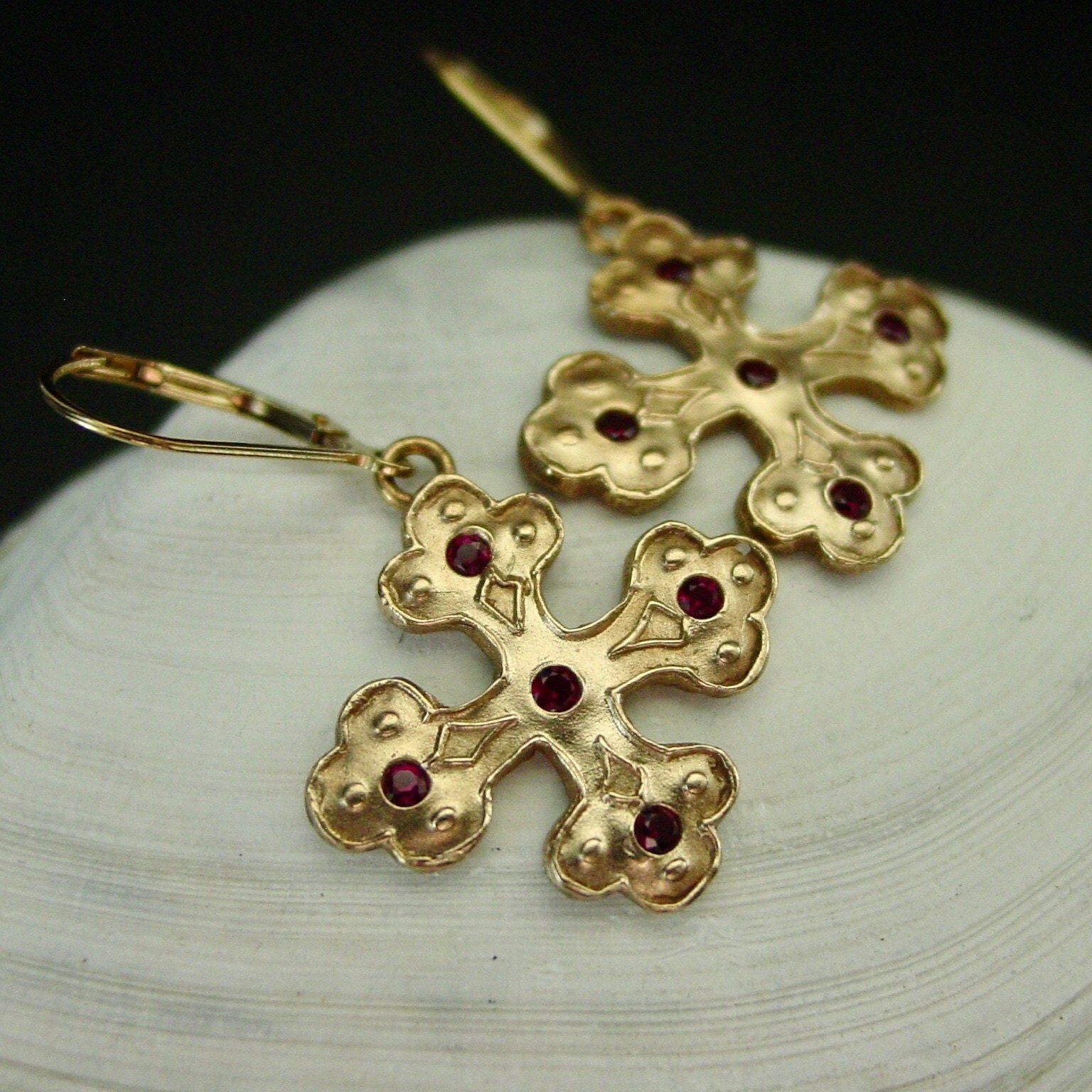Byzantine Cross Earrings With Garnet Greek Cross Earrings Orthodox