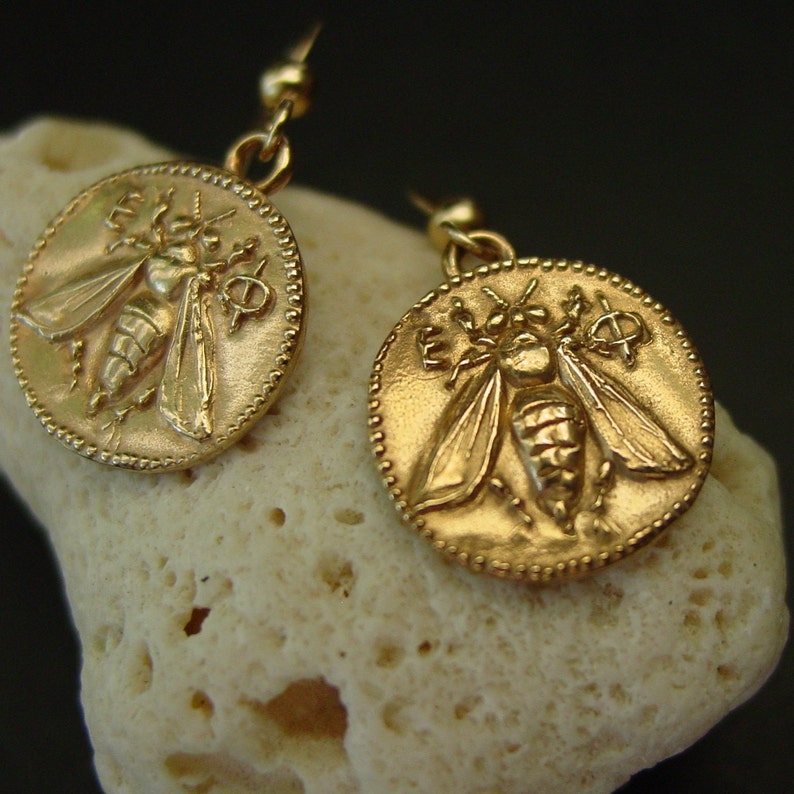 Bee Earrings Honey Bee Earrings Honeybee Ephesus Bee Coin Ancient Greek Coin Earrings Artemis Bee image 5