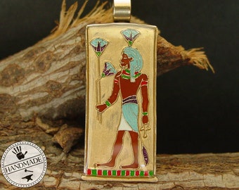 Nefertem Egyptian Blue Lotus God Pendant - God of Perfume and Beauty - Hand Painted