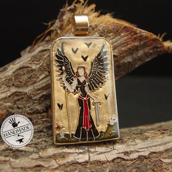 The Morrigan Pendant - Hand Carved & Painted Crow Shapeshifter Celtic Goddess of Fate, Destiny, Circle of Life and War - Irish Mythology