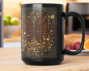 Bookshelf Mug Gothic Dark Academia Book Lover Gift, Whimsical Cottagecore Coffee Cup, Gothic Library