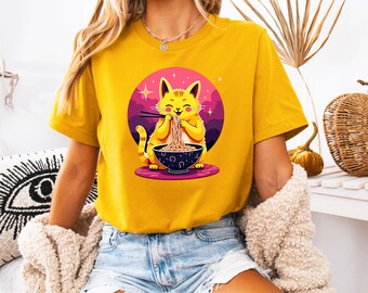 Retro Noodle Cat T-Shirt: Ramen Cat, Foodie Gift