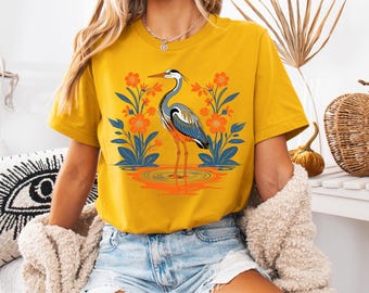 Great Blue Heron Art T-Shirt - Stylish Bird-Themed Apparel for Nature Lovers