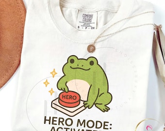 Hero Mode Frog Shirt, Funny Goblincore Comfort Colors® Tee, Cottagecore Weirdcore Gift for Froggy Lovers