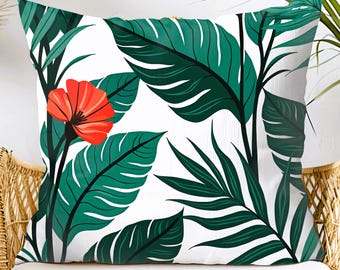 Tropical Leaf Pillow: Botanical Greenery Accent Pillow