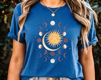Mystic Moon Phase T-Shirt: Celestial Sun Boho Tee