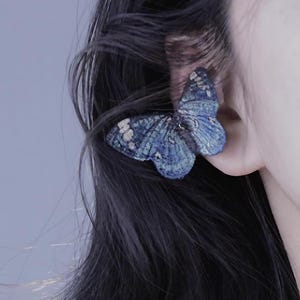 Blue Butterfly Ear Cuff Crystal Ear Cuff Embroidered Fairy-core Jewelry Fantasy Nature Inspired Gift for Wedding Festival Costume Daily Wear