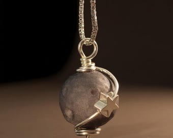 Silver Obsidian Lunar Necklace: Star Planet Charm, Spiritual Protection