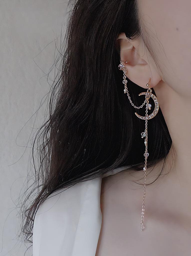 TATIANA☆[SILVER925] New Moon Earjacket Earring TATIANA Silver 925 Twinkle New Moon Ear Jacket Earrings EC30