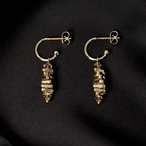 Gold Geometric Earrings: Crystal Spiral Design, Vintage Style