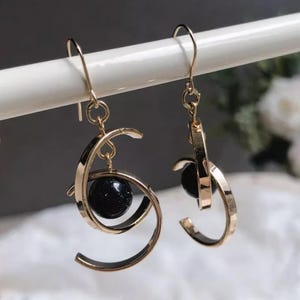 Galaxy Earrings Celestial Earrings Planet Earrings Blue Sandstone Earrings Gold Earrings Modern Style Unique Design Perfect for Space Lovers