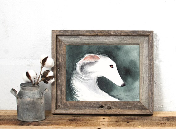 White Silken Windhound Long Haired Whippet Art Print Etsy