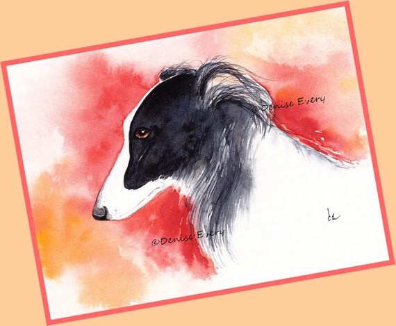 Black Spotted Silken Windhound Long Haired Whippet Dog Art Etsy