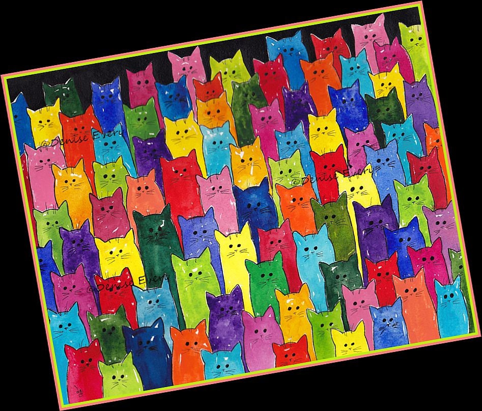 Very Colorful Long & Tall Jelly Bean Kitties Abstract Cat Art | Etsy