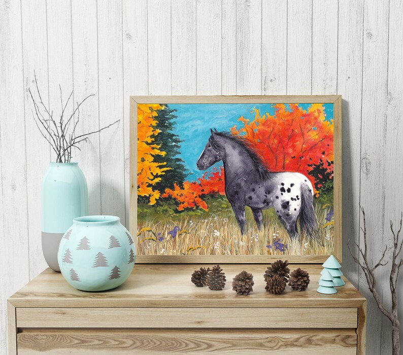 Black Blanket Appaloosa in Autumn Horse Art Print Etsy