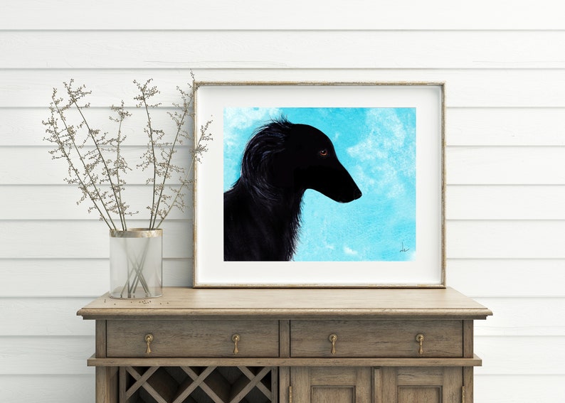 Black Longhhair Whippet Silken Windhound Dog Art Print Etsy
