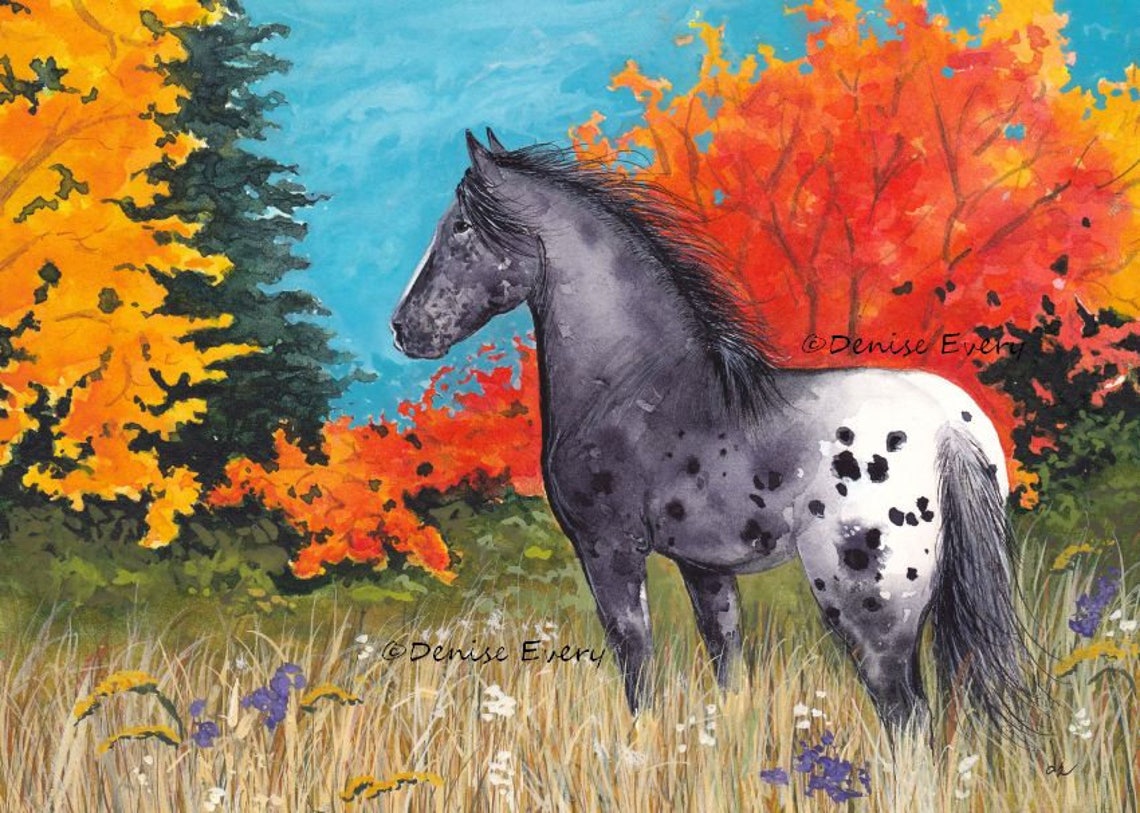 Black Blanket Appaloosa in Autumn Horse Art Print | Etsy