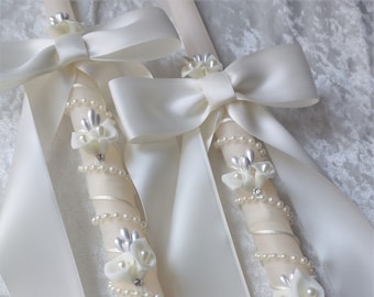 Wedding Lambathes, Calla Lily Candles, Greek Wedding Candle Set, Orthodox Wedding Candles, Ivory Lambades
