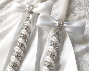 Lambade Wedding - Greek Orthodox Lambathes - Greek Wedding Candles - Crystal Rhinestone Pearl - Ivory or White - Lambades - Elegant