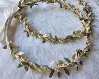 Gold Leaf Stefana Crowns, Greek Orthodox Stefana, ORIGINAL Designer, Stephana Greece, Greek Wedding Crowns