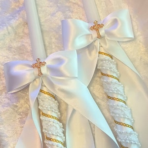 Orthodox Wedding Candles, Gold Cross Baptism Lambathes, Greek Wedding Candles, Elegant Lambades, Lambada, Ivory Gold, White Gold