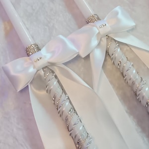 Greek Lambathes Set, Orthodox Wedding Candles, White Greece Wedding Candles, Wedding Lambades