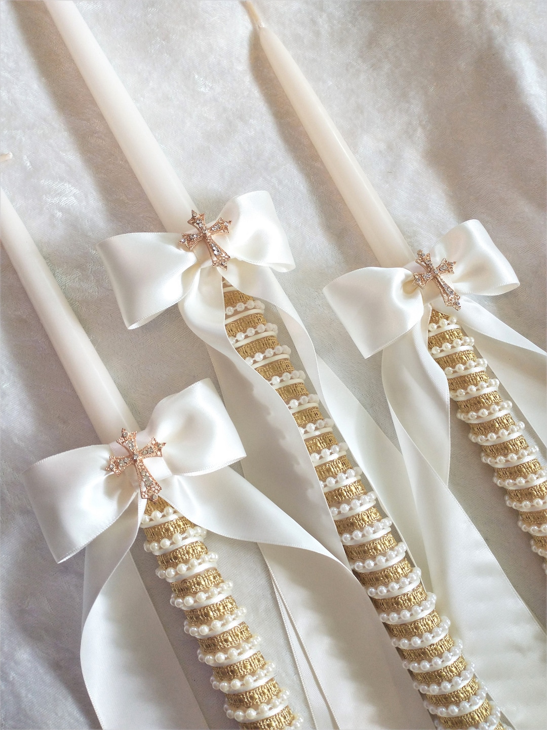 Greek Baptism Lambathes, Orthodox Baptism Candles, Ivory Gold — free download