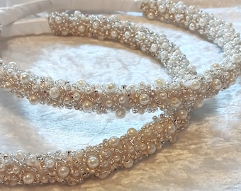 Stefana Crowns, Greek Wedding Crowns, Wedding Stefana, Pearl Beaded Greek Stefana, Orthodox Wedding Crowns