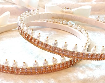 Stefana Gold Pearl, Orthodox Wedding Crowns, Greek Stefana Crowns, Rhinestone Stephana