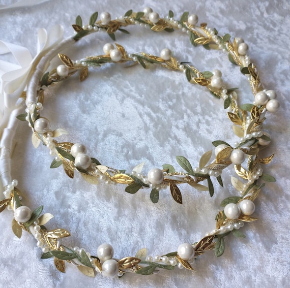 Greek Orthodox Vintage Wedding Stefana 2‎ White Faux Pearl Bridal Tiara Crowns Wholesale Greek Roman Stefana Headpiece main image 2