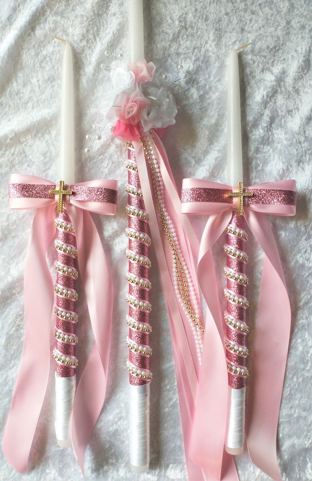 Greek Baptism Candle Set Orthodox Baptism Candles Pink Etsy