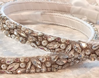 Stefana Crowns, Pearl and Rhinestone Greek Tiara, Greek Orthodox Wedding Crowns, Silver Stefana, Στεφανα, Stephana