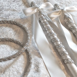 Greek Wedding Candle Set, Orthodox Wedding Candles, Crystal Rhinestone Lambades, Lambathes Wedding, White or Ivory