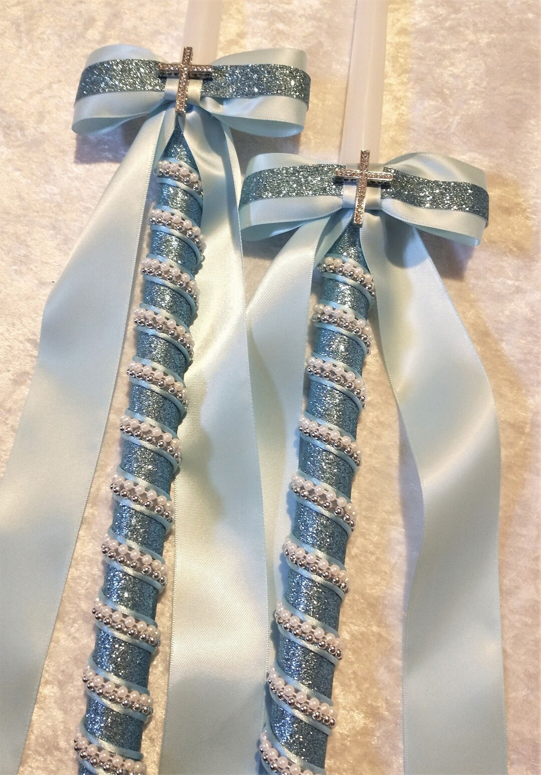 Greek Baptism Candle Set Orthodox Baptism Candles Blue Lambathes