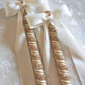 Greek Wedding Candle Set, Orthodox Wedding Lambathes, Lambades for Greek Wedding, Gold or Silver, Ivory or White