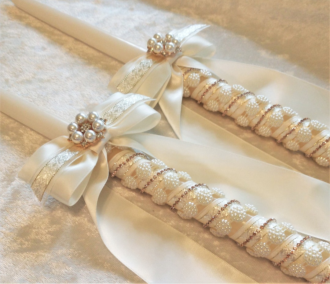 Orthodox Candle Set / Greek Wedding Candles / Gold Leaf Lambathes / Greek Orthodox Wedding