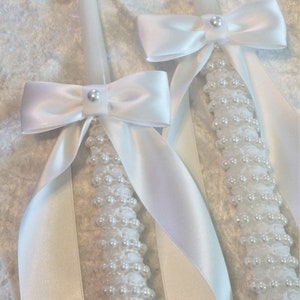 Greek Wedding Lambathes, Orthodox Baptism Candles, White Christening Candle, Greek Easter Lambades, Personalized Ribbon Option