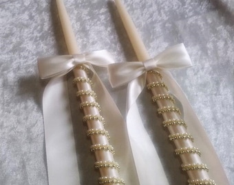 Orthodox Wedding Candles, Lambathes Wedding, Greece Wedding Candles, Othodox Baptism, Lambades, Lambada, Ivory and White Tapers