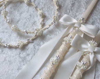 Stefana Crown, Wedding Lambathes Set, Calla Lily Stefana, Orthodox Wedding Crown, Lambades, Wedding Candle Set