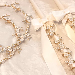 Stefana Crowns and Candles, Greek Wedding Lambathes, Stefana Gold, Greek Orthodox Crowns, Lambades Wedding, Stephana