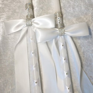 Greek Wedding Candles - Orthodox Lambathes - Greek Wedding Lambades - Elegant Lambathes - White Wedding Candles - Rhinestone Candles