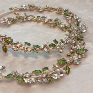 Stefana, Green Leaf Stefana Crowns, Orthodox Wedding Crowns, Greek Wedding Set, Crystal Greek Tiara, Stephana