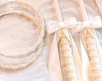 Stefana Crowns, Greek Wedding Candles, Stefana Lambathes Set, Greek Lambades, Ivory or White