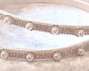 Stefana Crowns / Greek Wedding Crowns / White Pearl Rhinestone Stefana / Greek Orthodox Wedding Crowns, Stefana Box Option