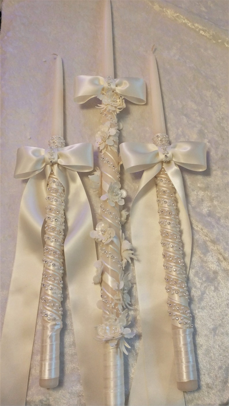 Baptism Candle Set Ivory Gold Greek Lambathes Lambada Greek Etsy