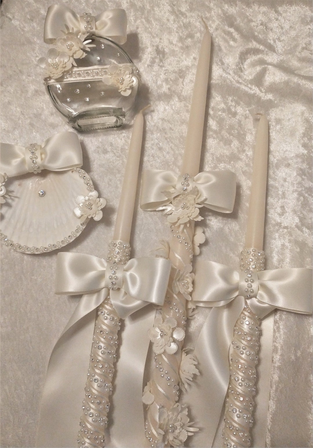 Baptism Candle Set With Oil Bottle and Shell Ivory Baptism Etsy