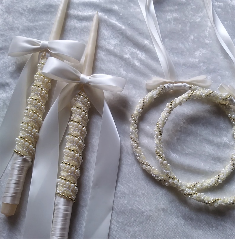 Stefana Crowns Greek Wedding Candles Stefana Lambathes Set Etsy