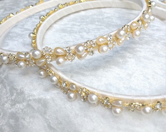 Stefana Pearl and Rhinestone, Stefana Tiara, Greek Orthodox Wedding Crowns, Gold Stefana, Στεφανα, Stephana